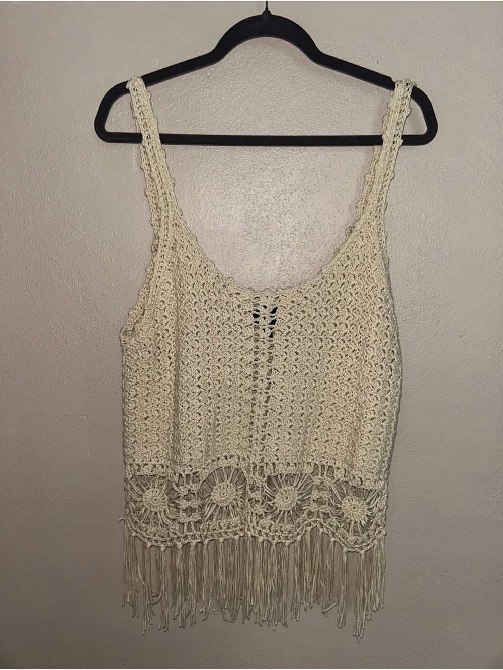 Daytrip Cream Crochet Fringe Tank Top